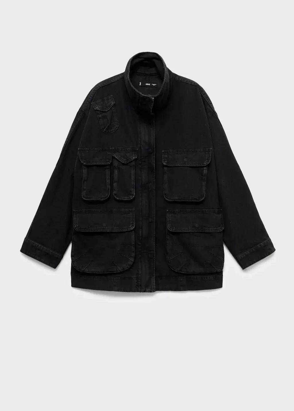 Grey Oversized Denim Parka With Pockets, , large image number 3