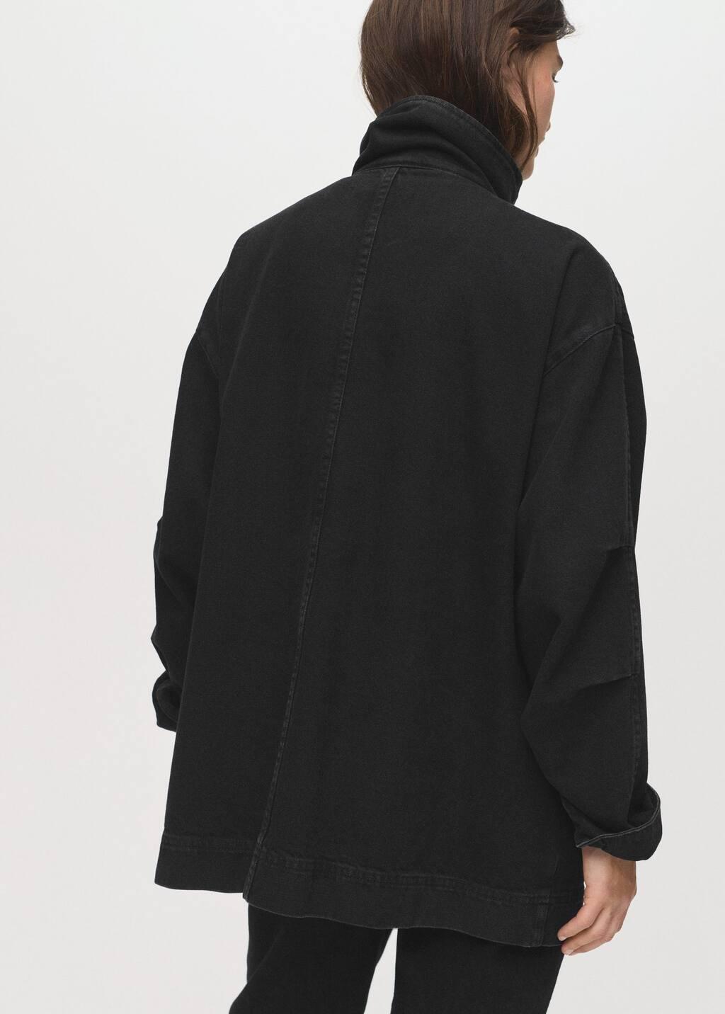 Grey Oversized Denim Parka With Pockets, , large image number 5