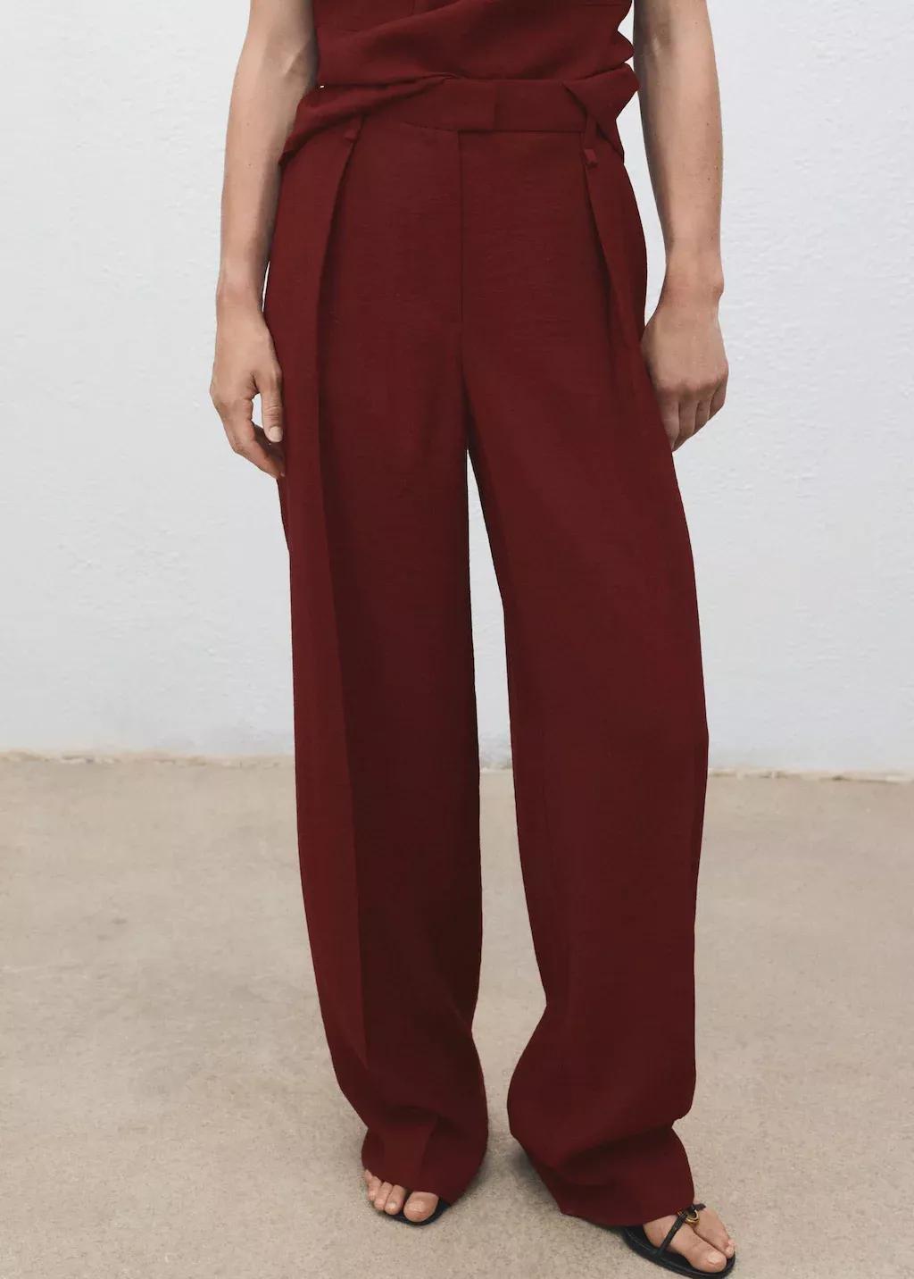 Red Straight-Fit Pleated Trousers, Medium Red, large image number 1