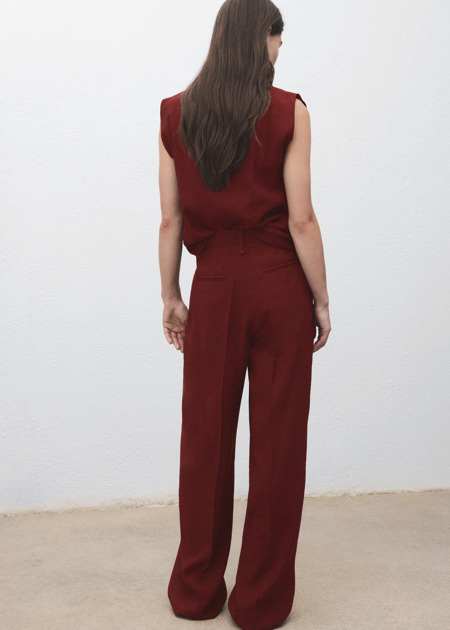 Red Straight-Fit Pleated Trousers, Medium Red, large image number 2