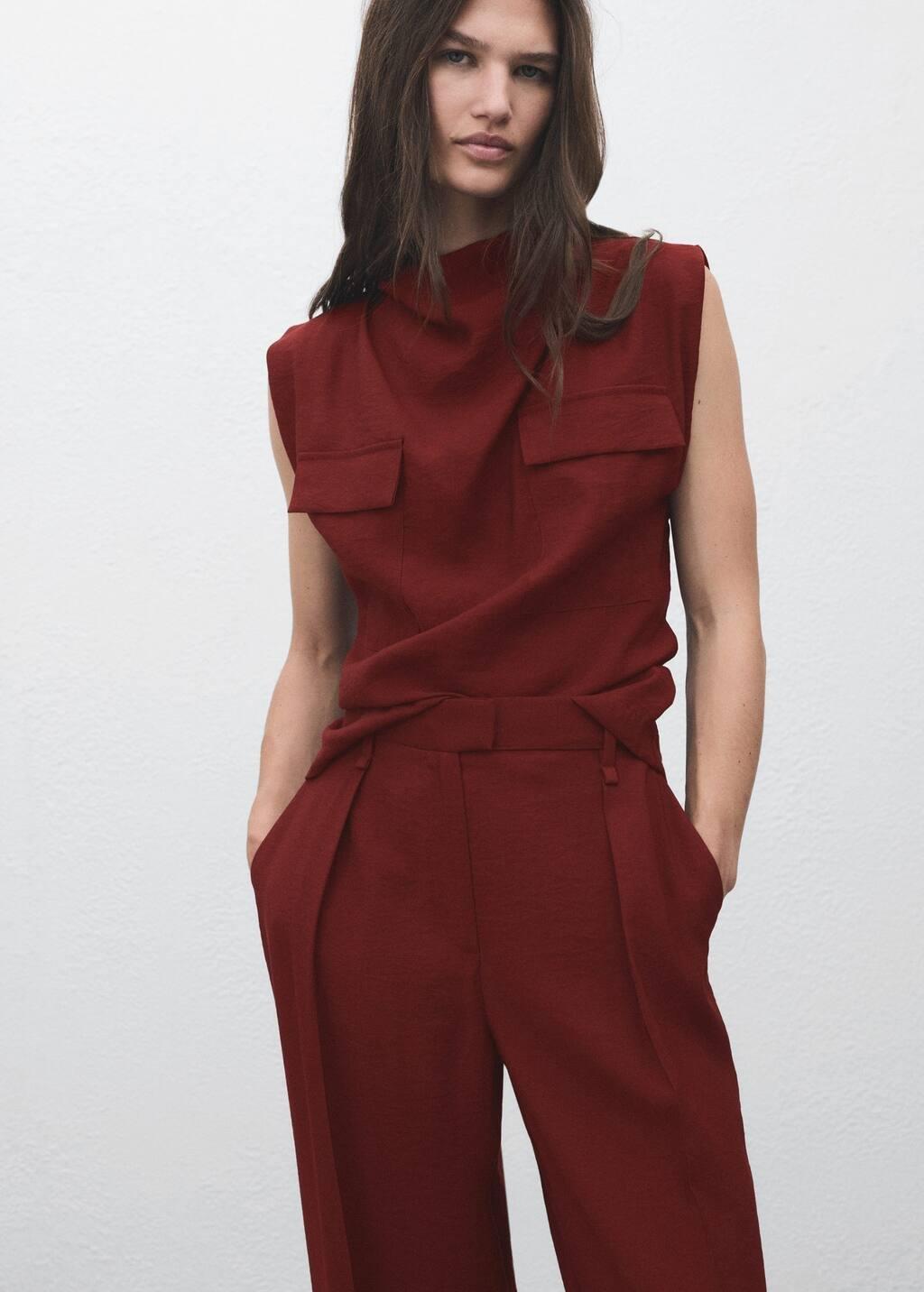 Red Straight-Fit Pleated Trousers, Medium Red, large image number 3