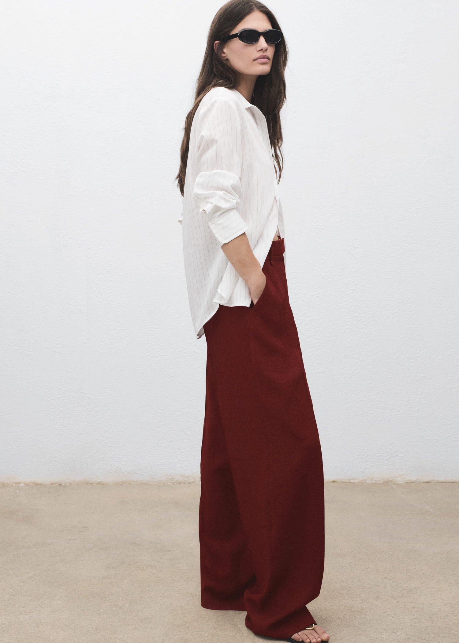 Red Straight-Fit Pleated Trousers, Medium Red, large image number 4