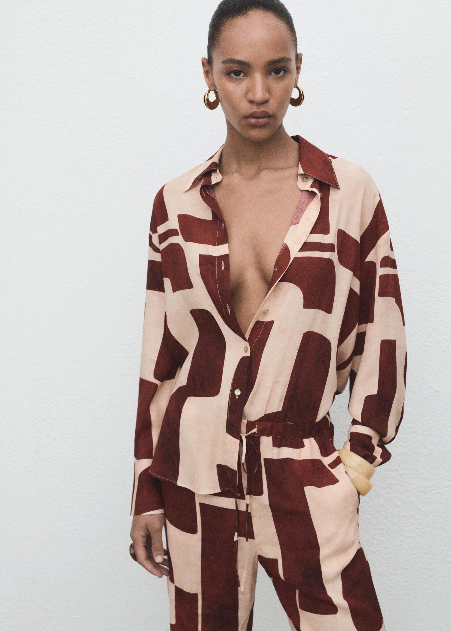 LIGHT BEIGE Geometric print shirt, , large image number 0