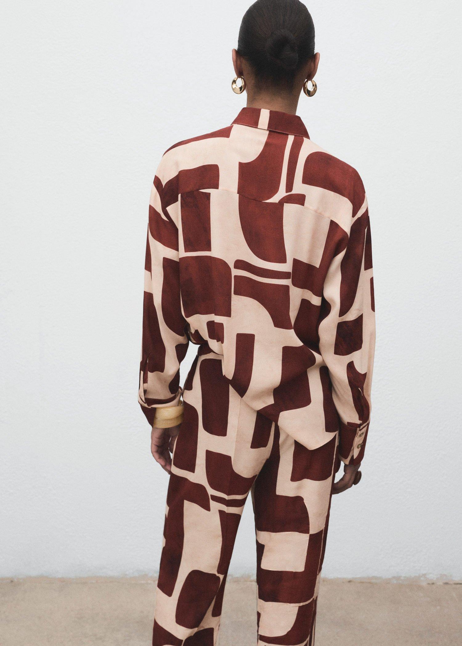 LIGHT BEIGE Geometric print shirt, , large image number 5