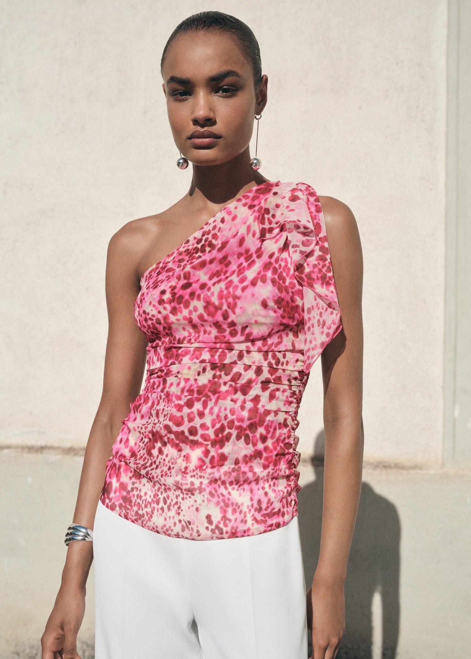 Pink Asymmetric Printed Top, , large image number 0