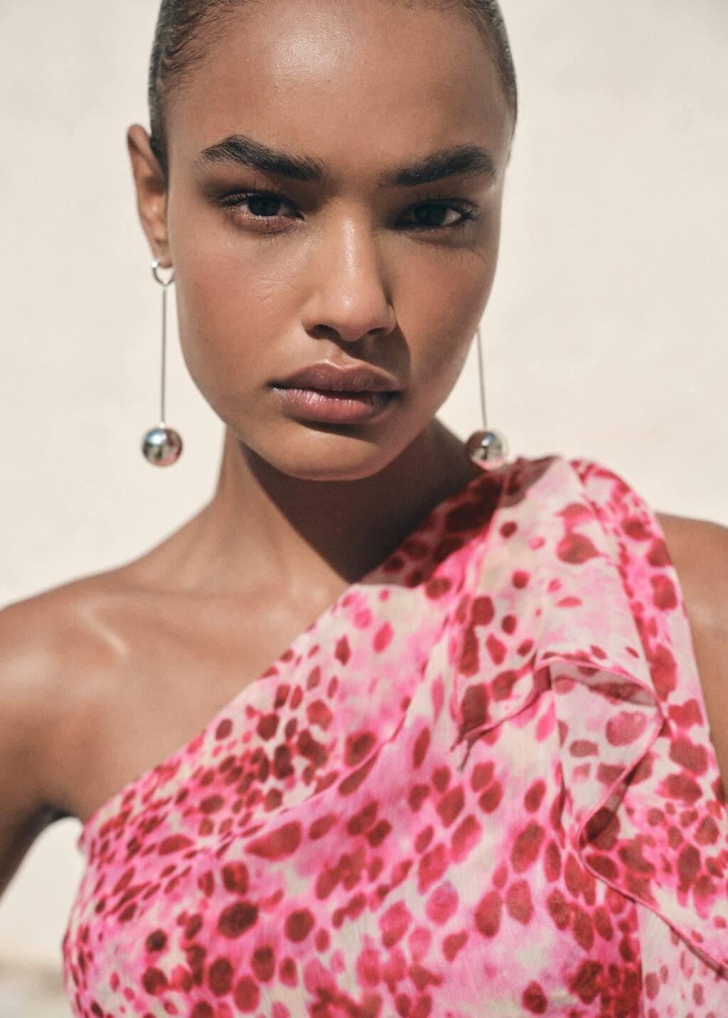 Pink Asymmetric Printed Top, Bright Pink, large image number 3