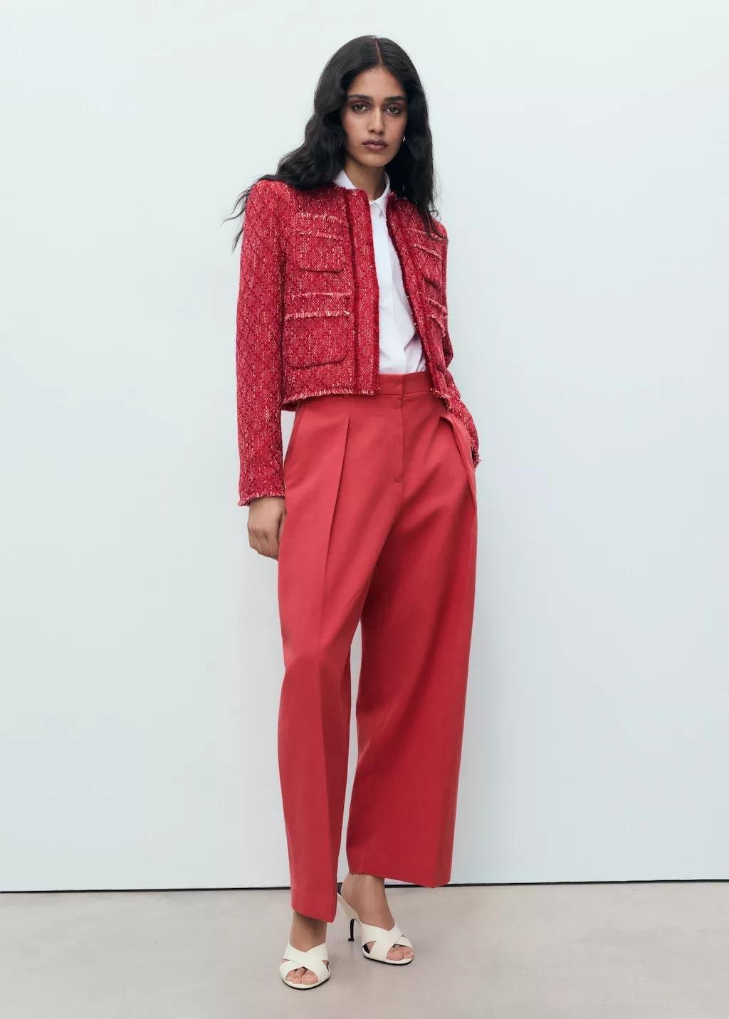 Red Tweed Jacket With Frayed Ends, , large image number 0