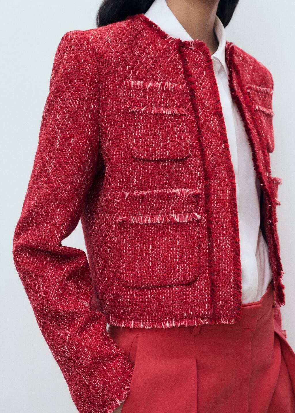 RED Tweed jacket with frayed ends, Red, medium