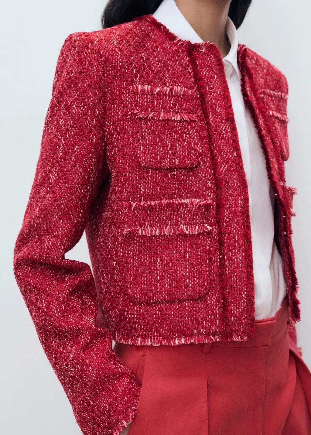 Red Tweed Jacket With Frayed Ends, , large image number 3