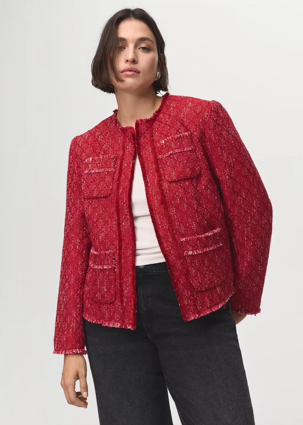 RED Tweed jacket with frayed ends, Red, large image number 5