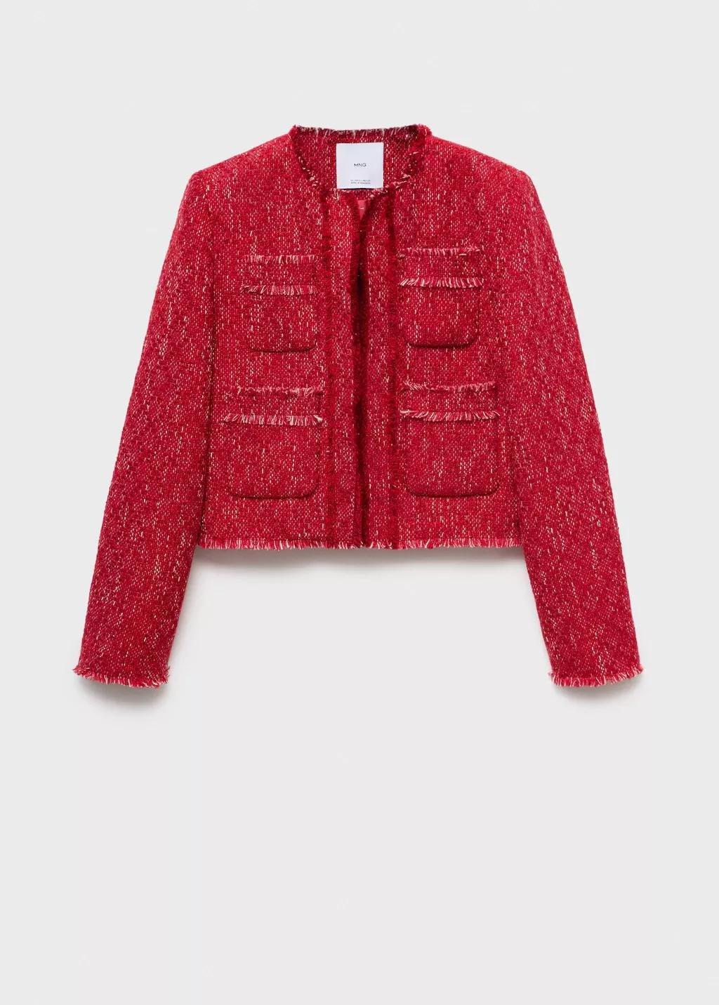 Red Tweed Jacket With Frayed Ends, , large image number 8