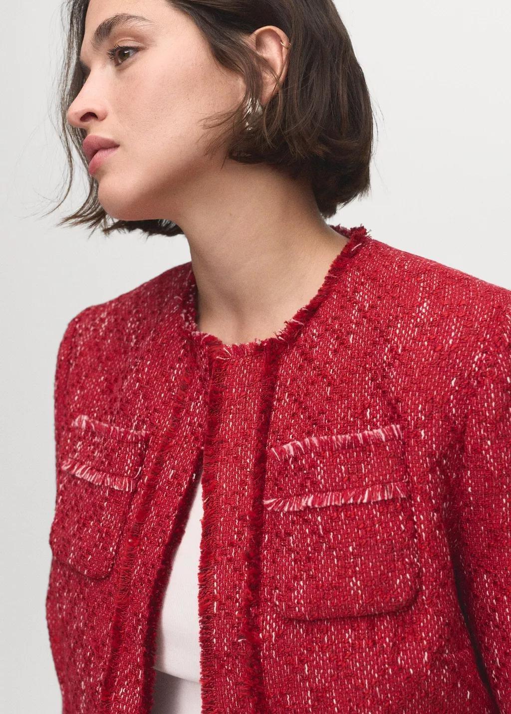 Red Tweed Jacket With Frayed Ends, , large image number 9