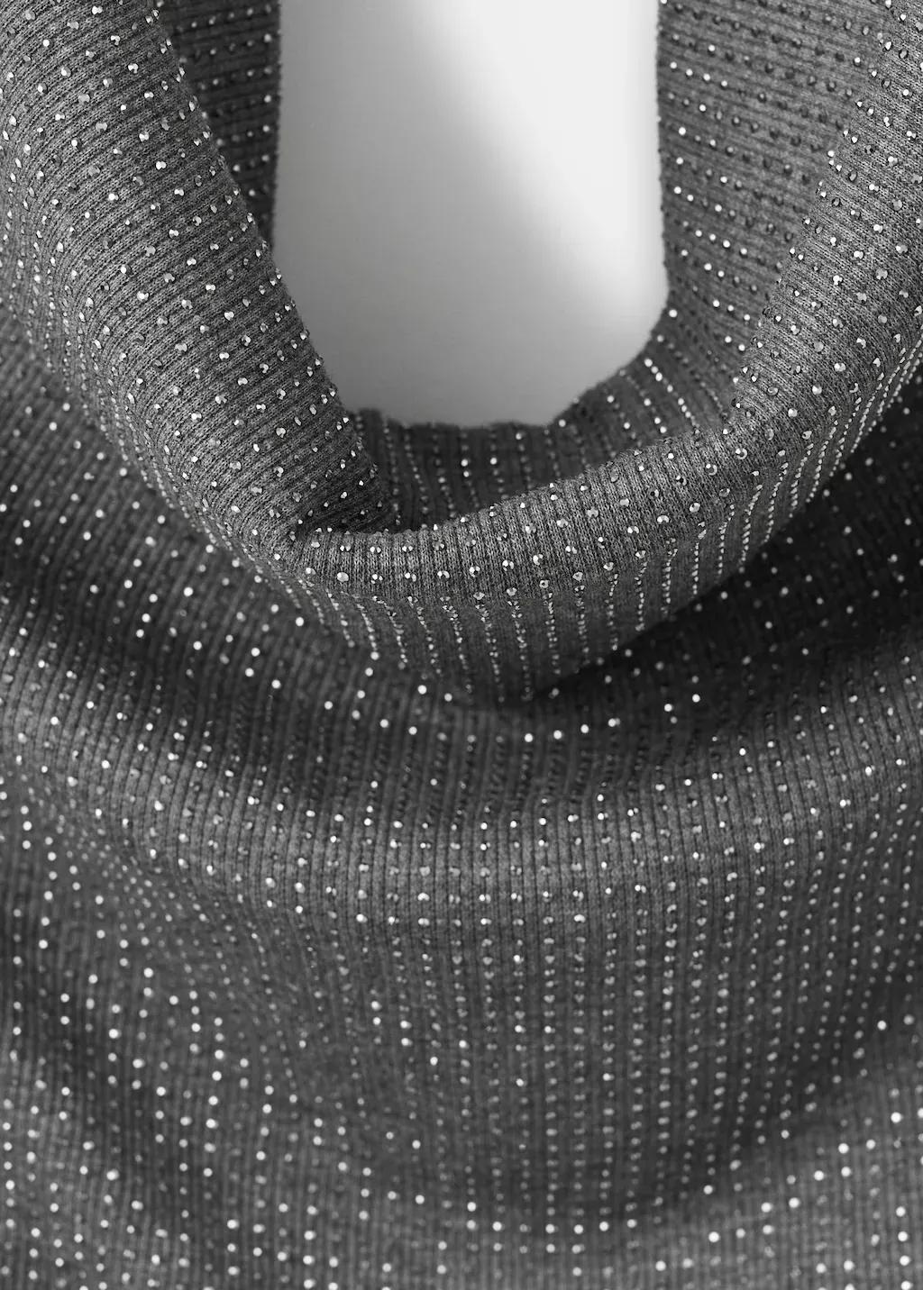 Grey Draped Neck Rhinestone Top, Grey, large image number 1