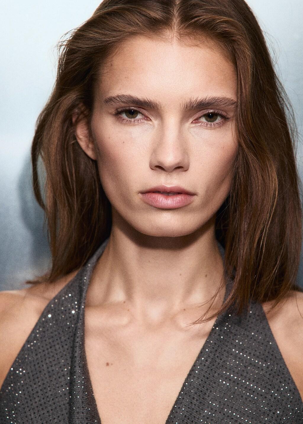 Grey Draped Neck Rhinestone Top, Grey, large image number 4