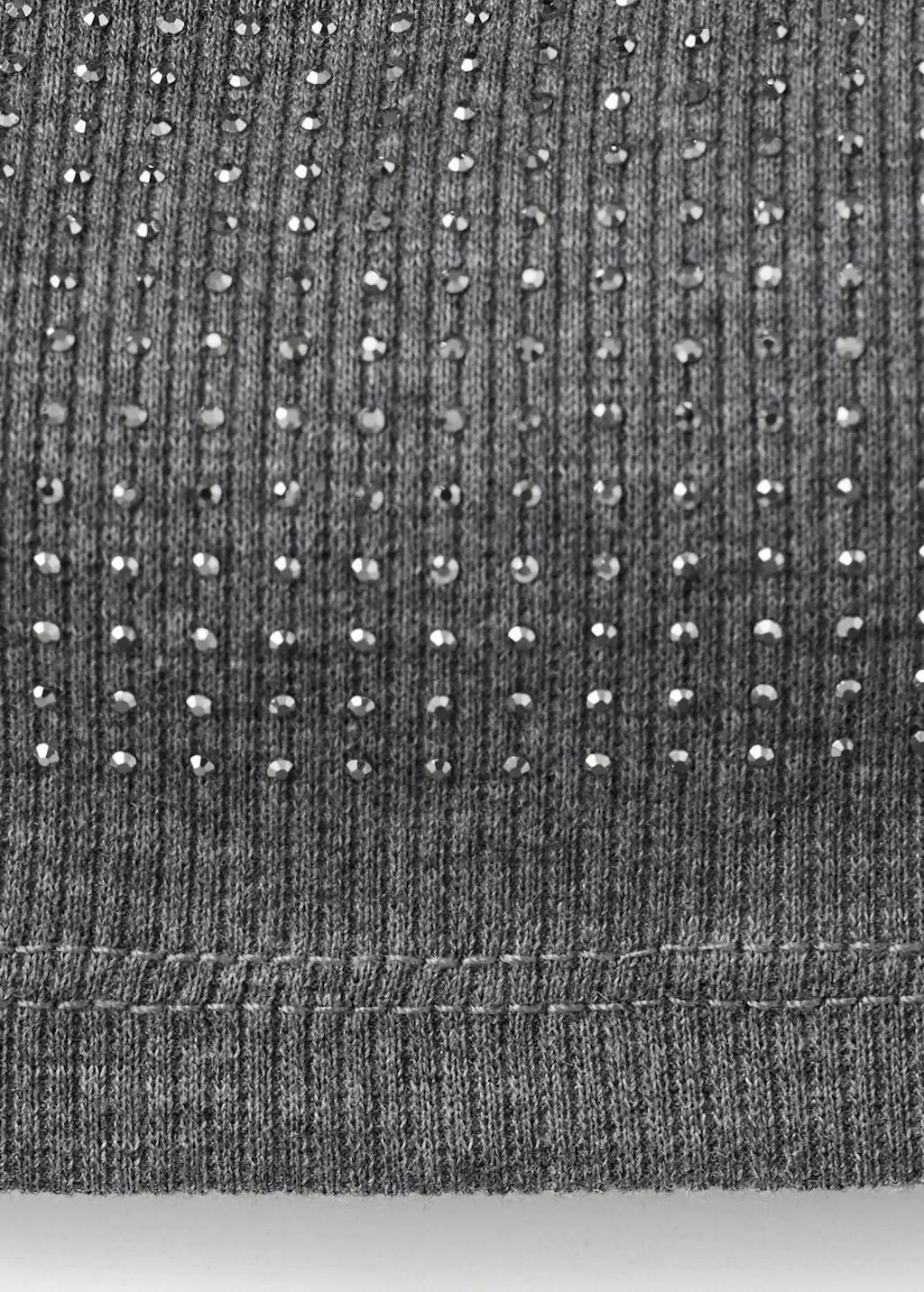 Grey Draped Neck Rhinestone Top, Grey, large image number 5