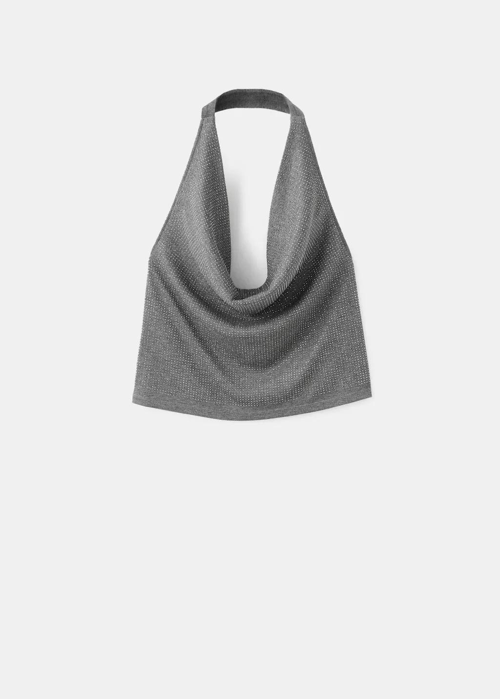 Grey Draped Neck Rhinestone Top, Grey, large image number 6