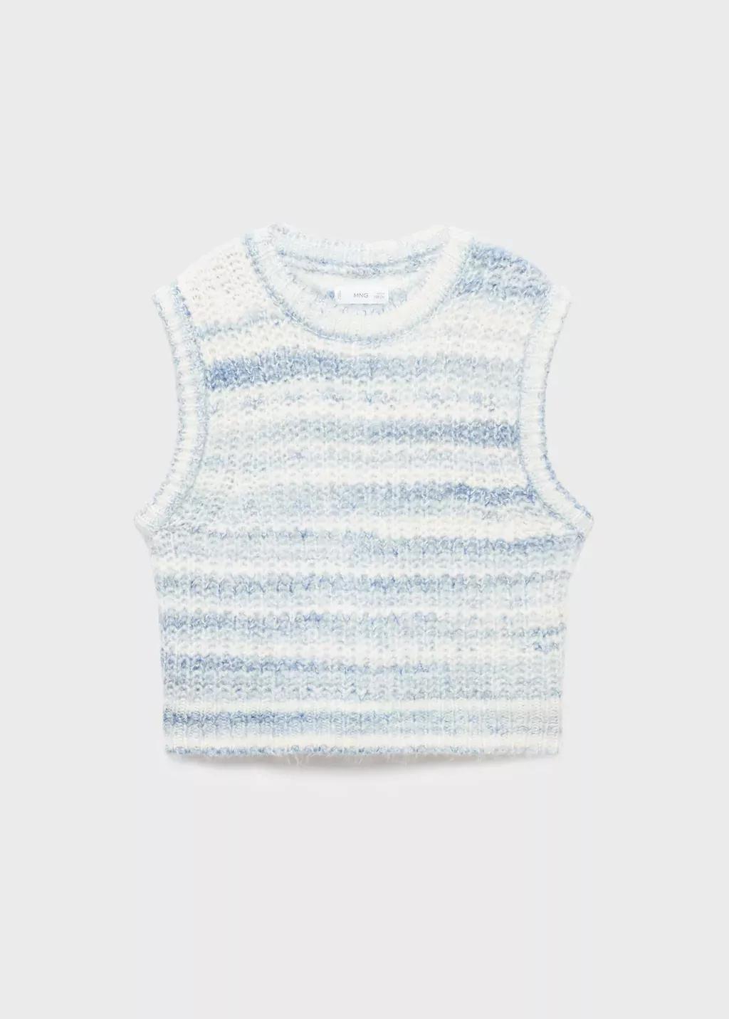 Blue Striped Knitted Gilet, Kids Girls, , large image number 0