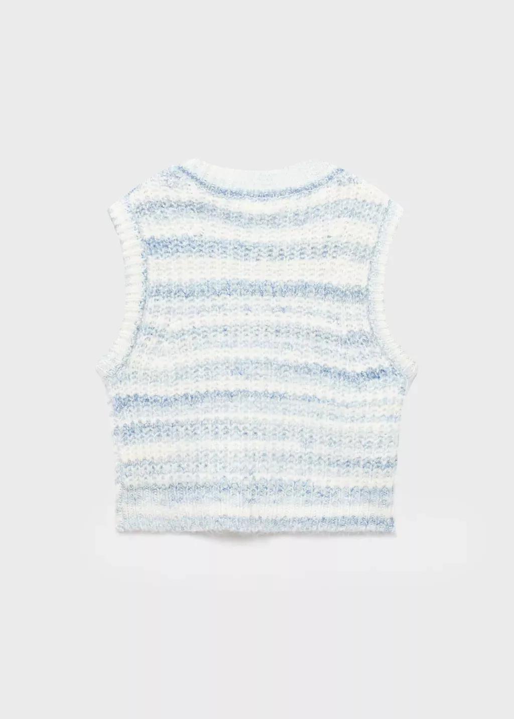 Blue Striped Knitted Gilet, Kids Girls, , large image number 1