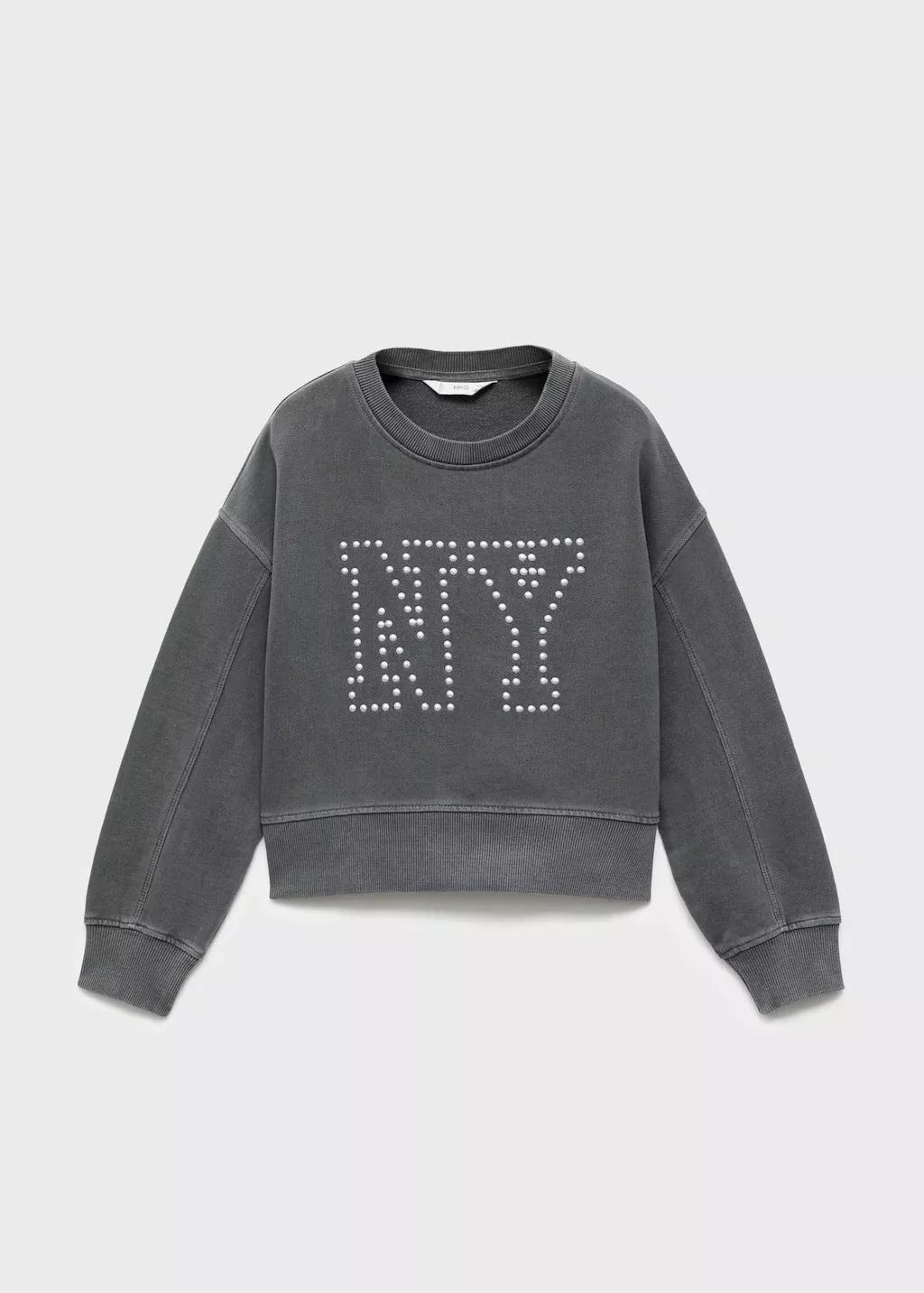 Grey Studded Sweatshirt, Kids Girls, , large image number 0