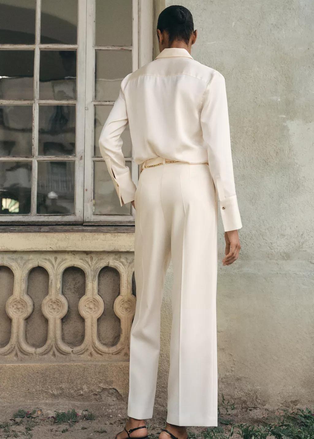 White Straight-Fit Pleated Trousers, , large image number 2