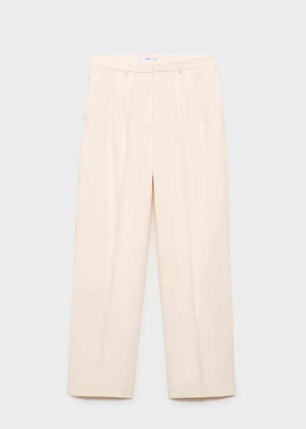White Straight-Fit Pleated Trousers, , large image number 8