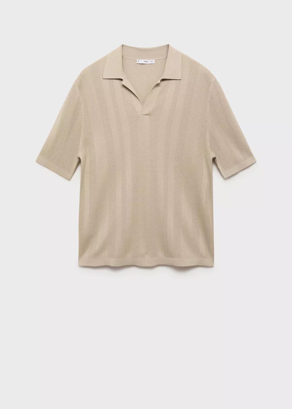 Grey Ribbed Knit Polo Shirt, , large image number 0