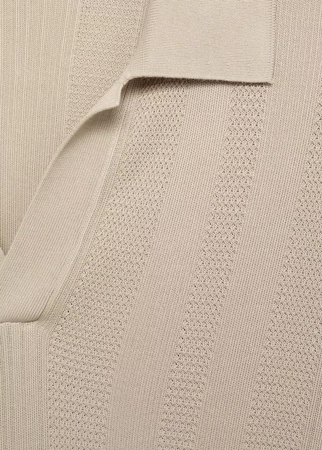 Grey Ribbed Knit Polo Shirt, , large image number 1