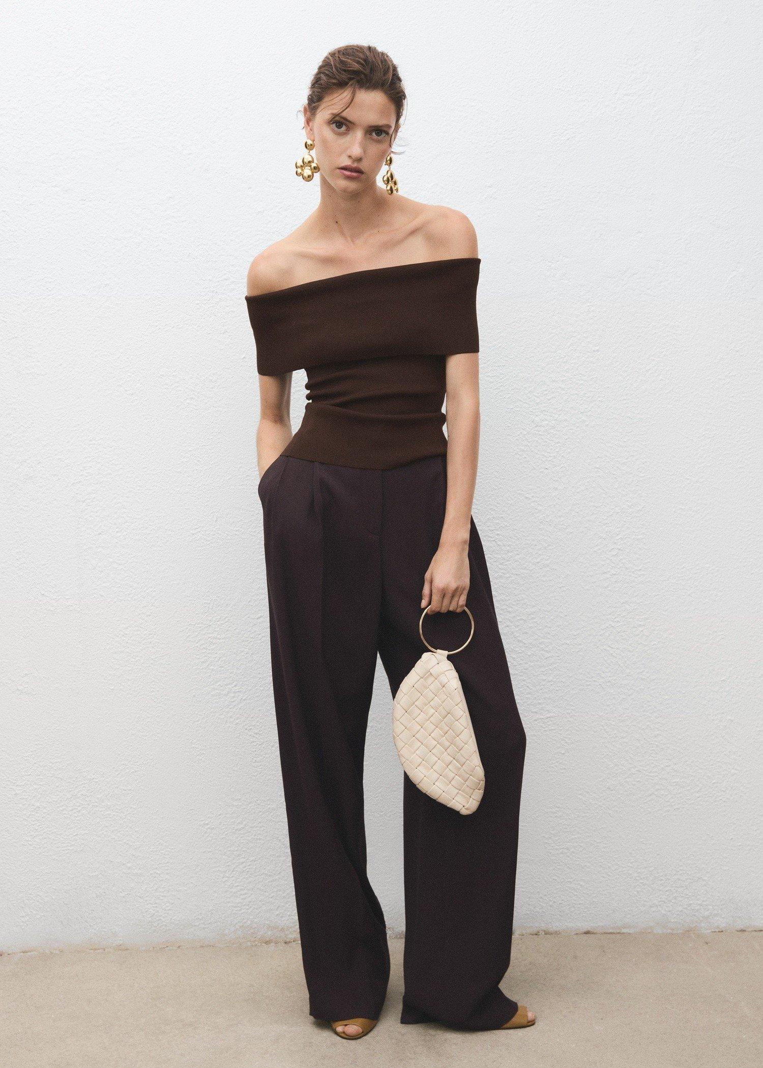 Brown Strapless Knitted Top, , large image number 2