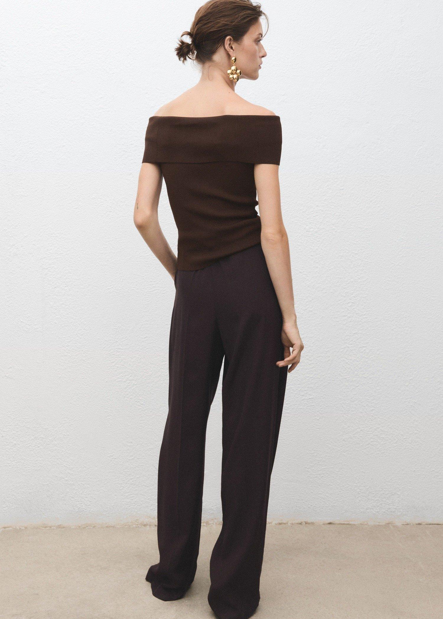 Brown Strapless Knitted Top, , large image number 4