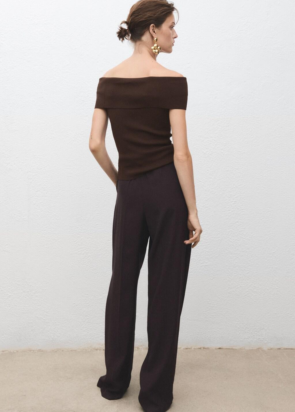 Brown Strapless Knitted Top, , large image number 5