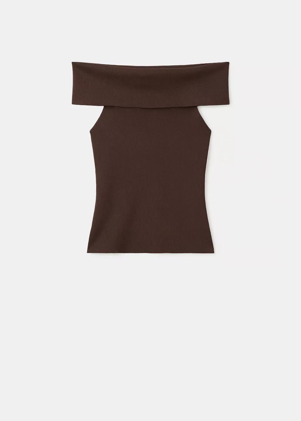 Brown Strapless Knitted Top, , large image number 11
