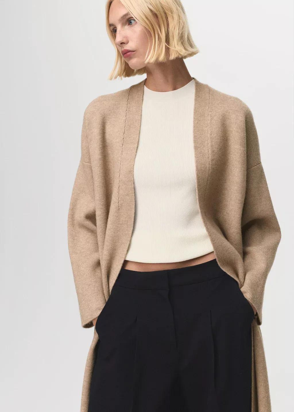 Grey Long Knitted Coat, , large image number 0