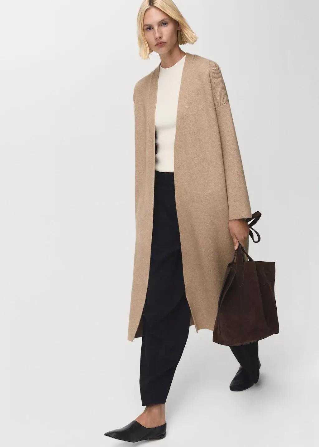 Grey Long Knitted Coat, , large image number 2