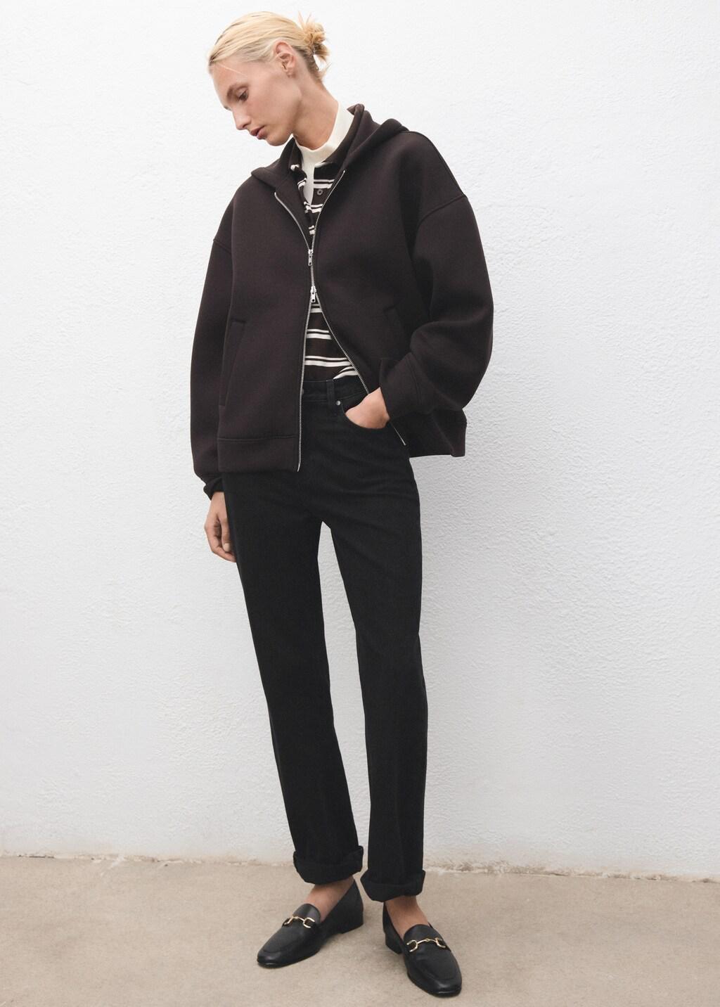 Black Leather Buckle Loafers, Black, medium