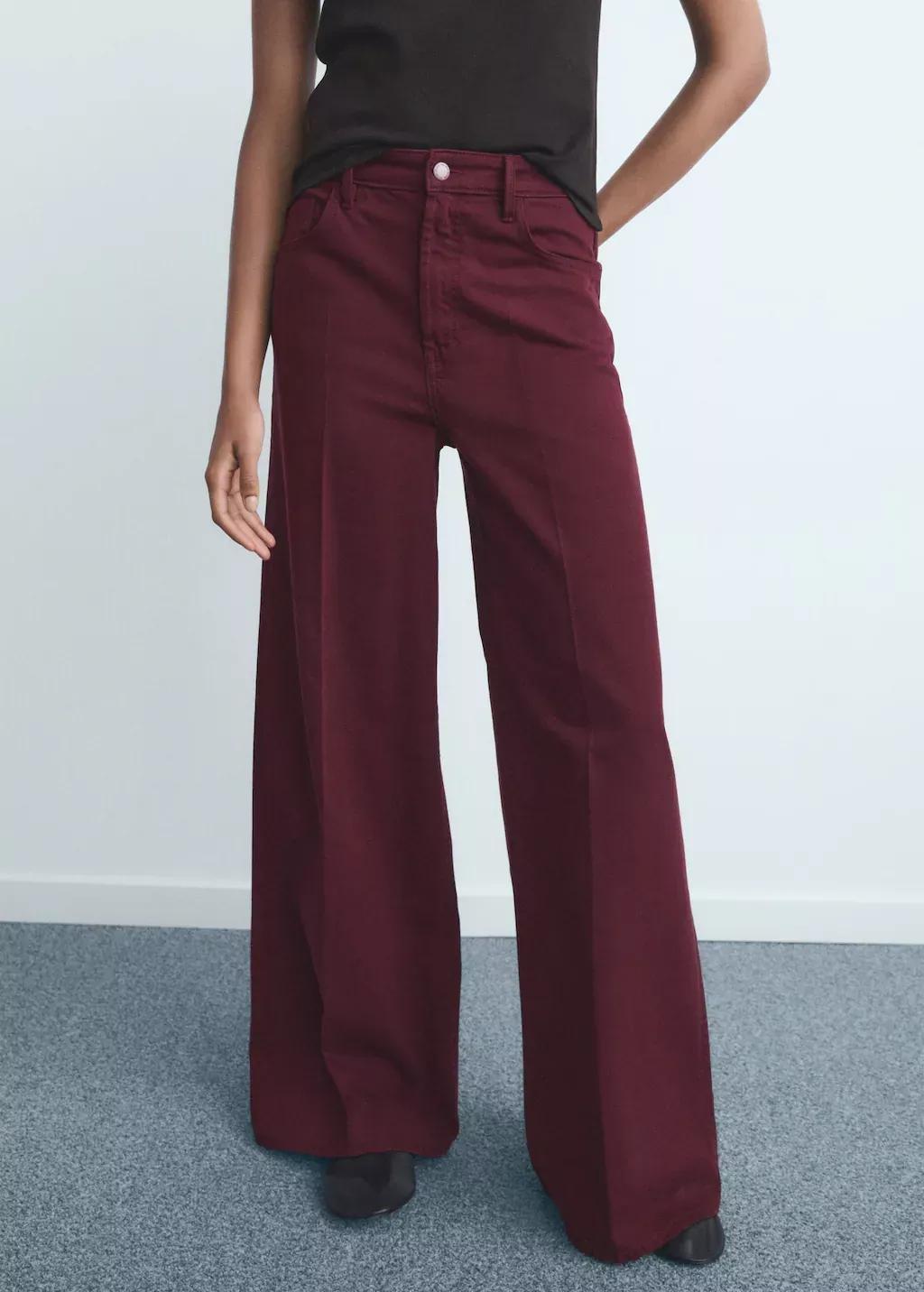 Red High-Waisted Wide-Leg Jeans, Dark Red, large image number 0