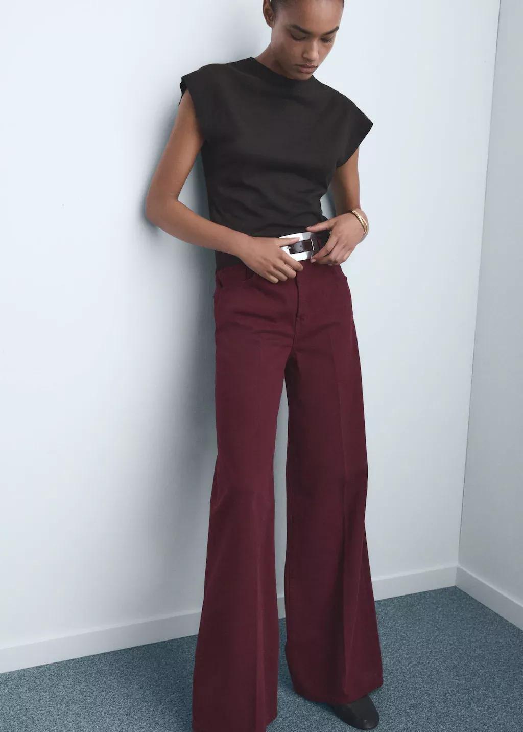 Red High-Waisted Wide-Leg Jeans, Dark Red, large image number 1