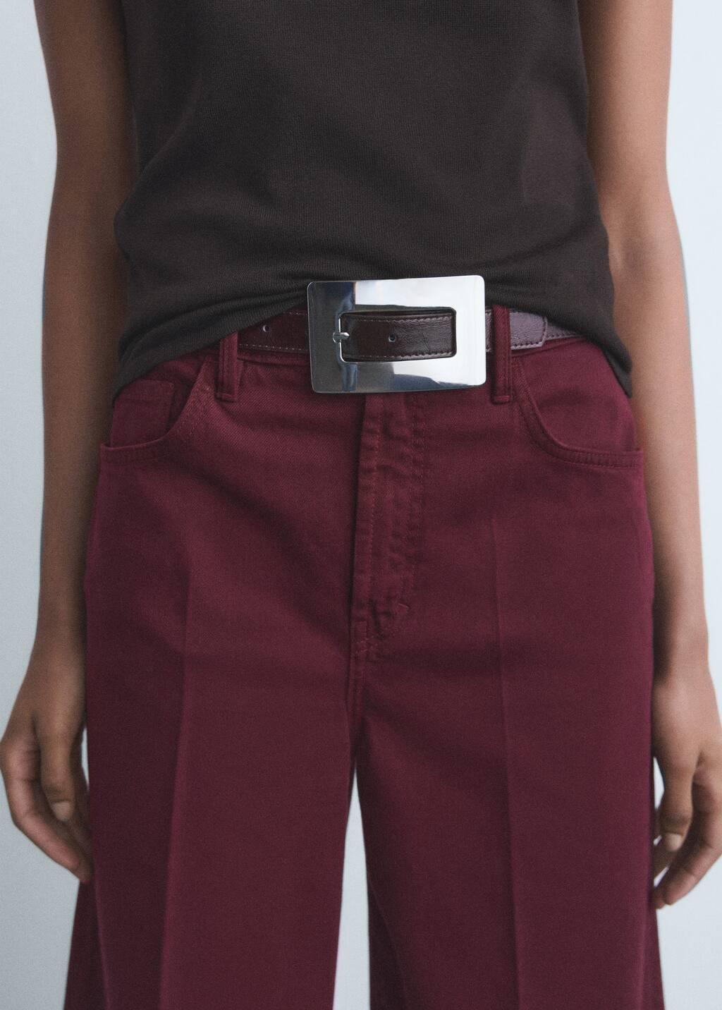 Red High-Waisted Wide-Leg Jeans, Dark Red, large image number 2