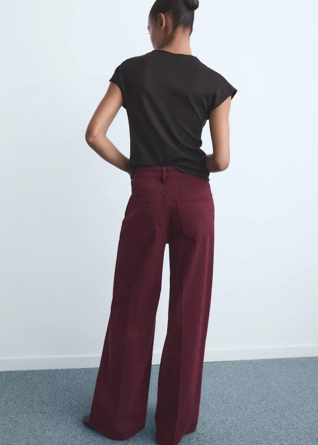 Red High-Waisted Wide-Leg Jeans, Dark Red, large image number 5