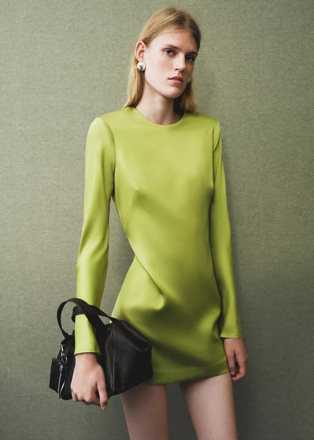 GREEN Open-back satin-effect dress, Green, large image number 0