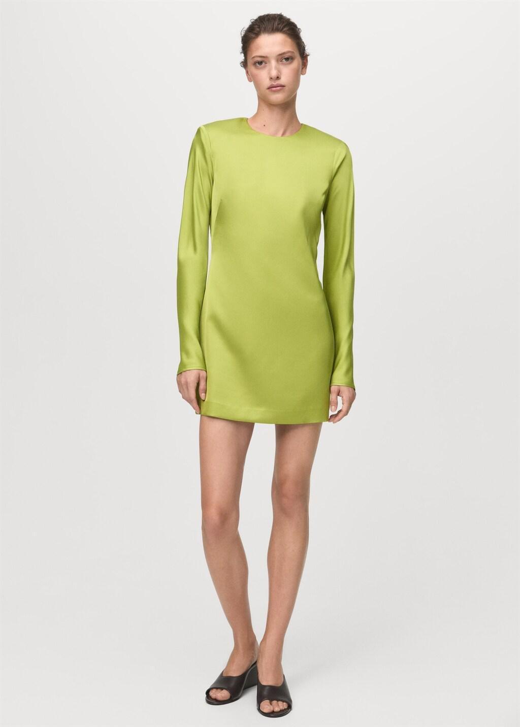 GREEN Open-back satin-effect dress, Green, large image number 1