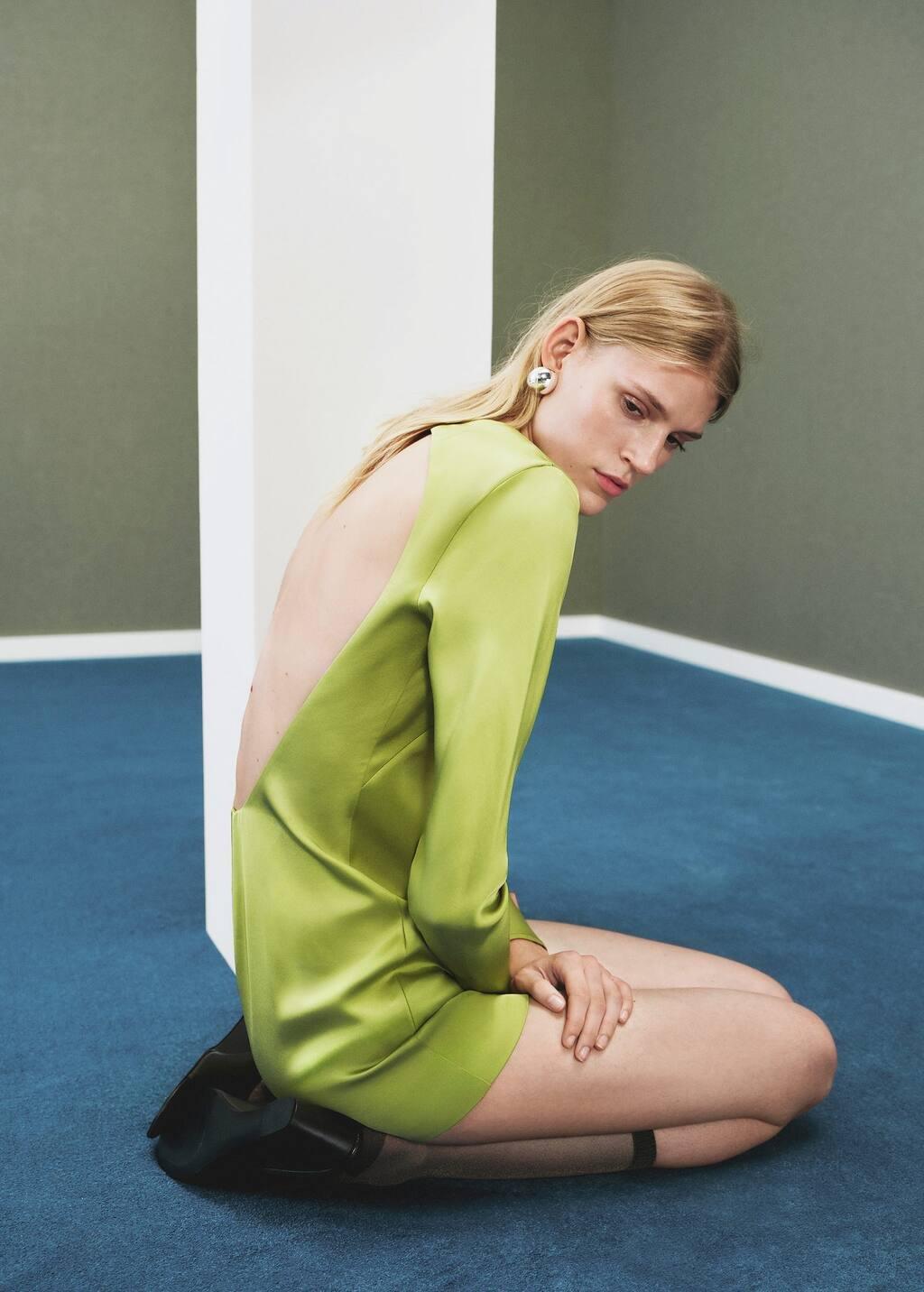 GREEN Open-back satin-effect dress, Green, large image number 2