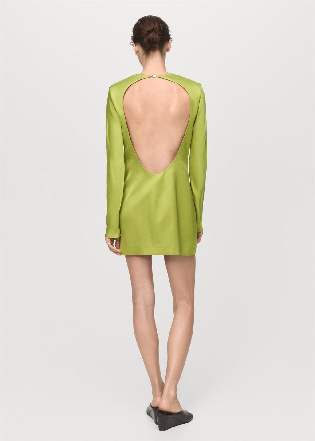 GREEN Open-back satin-effect dress, Green, large image number 5