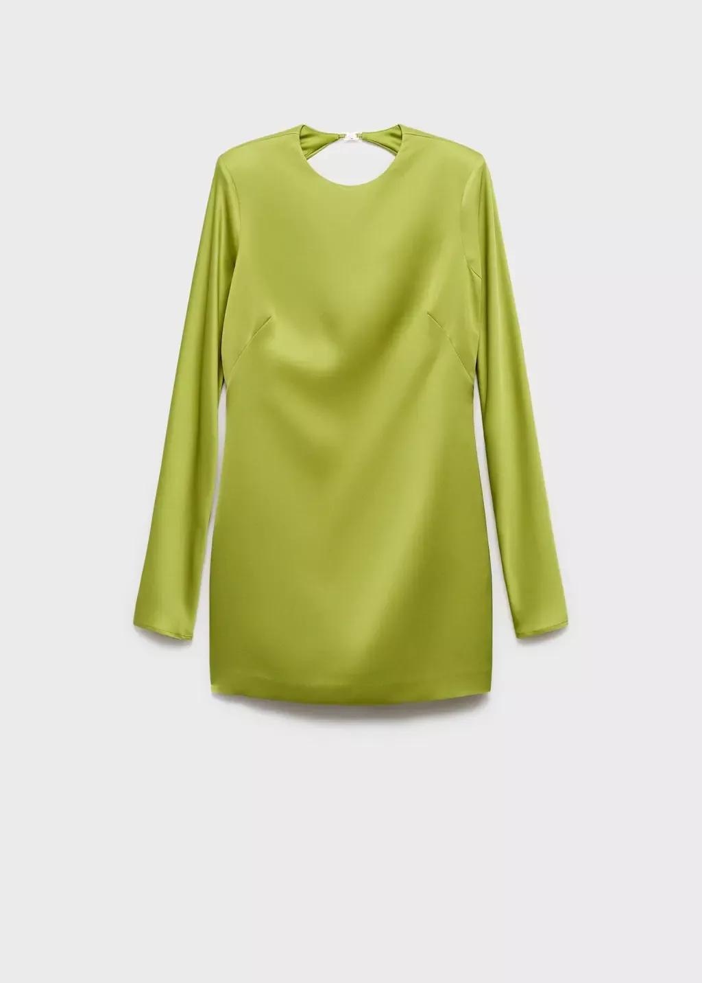 GREEN Open-back satin-effect dress, Green, large image number 6