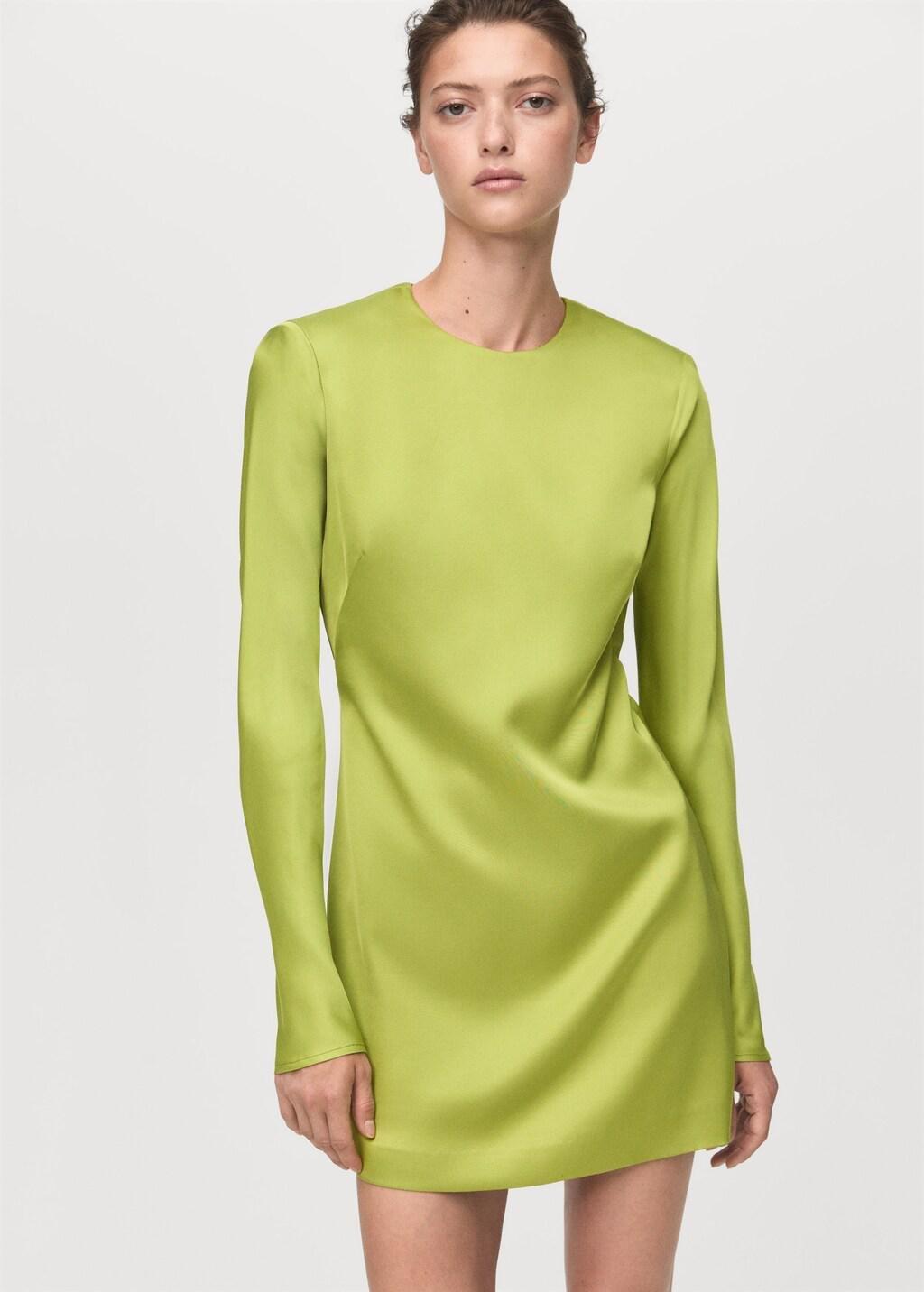 GREEN Open-back satin-effect dress, Green, large image number 7