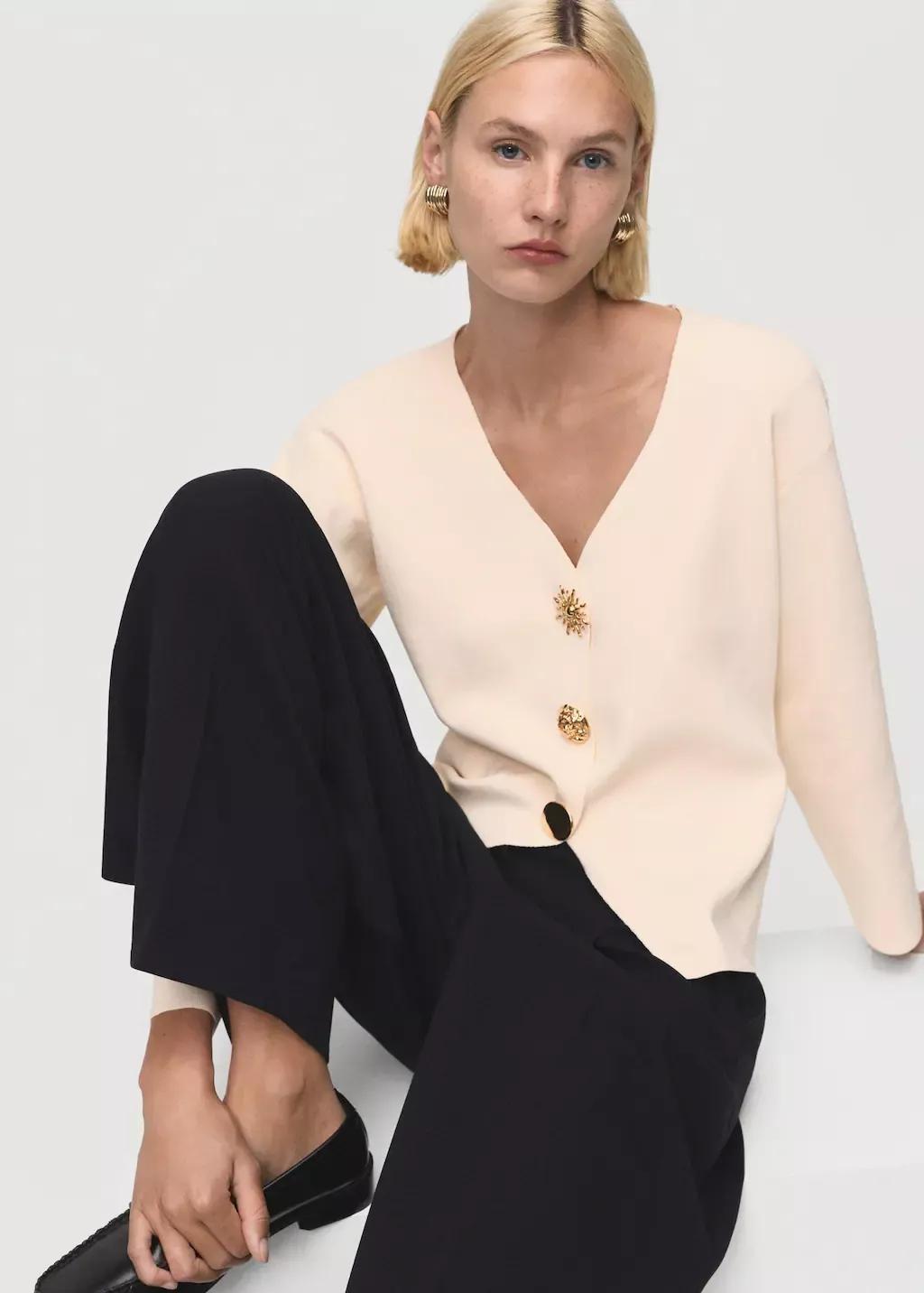 Beige Knitted Jacket With Jewel Buttons, , large image number 0