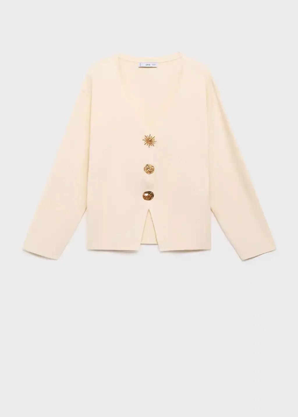Beige Knitted Jacket With Jewel Buttons, , large image number 3