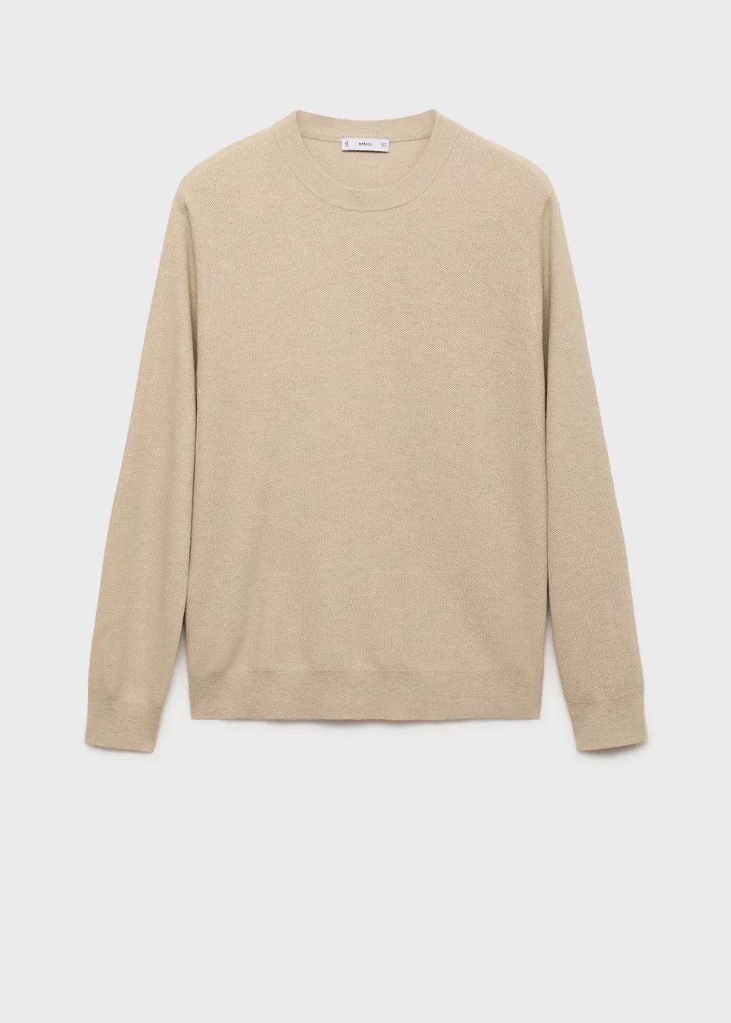 LIGHT BEIGE Microstructured cotton knitted sweater, Light Beige, large image number 3