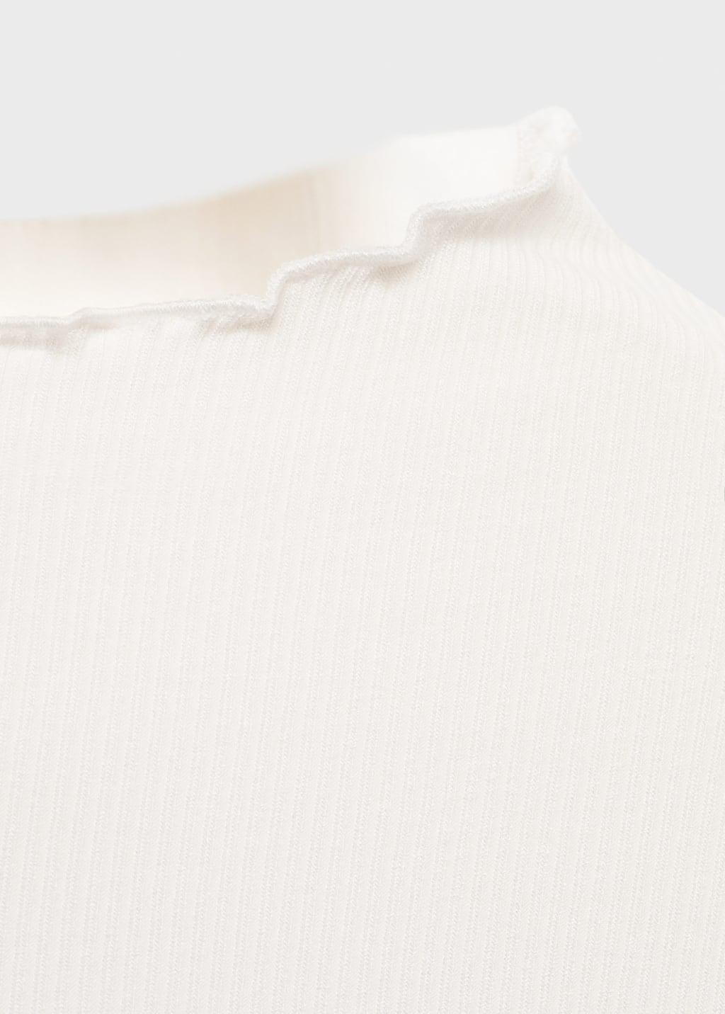 White Ribbed T-Shirt With Scalloped Trim, , large image number 2