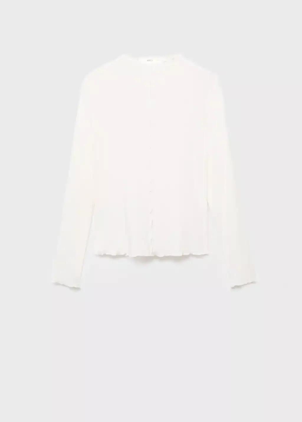White Ribbed T-Shirt With Scalloped Trim, , large image number 3