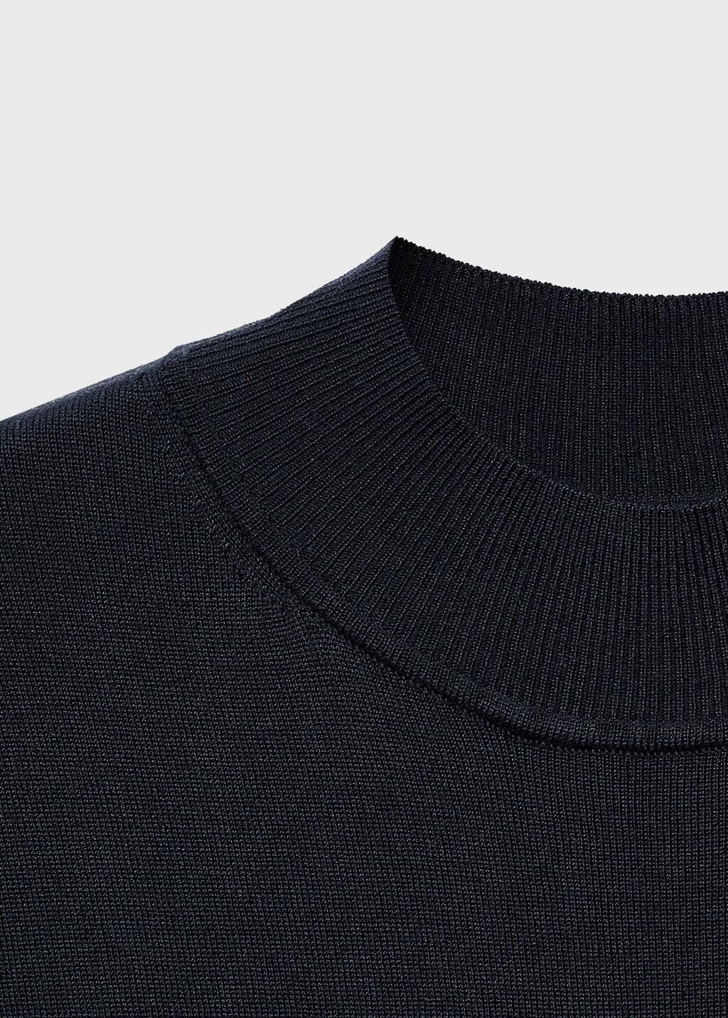 Navy Perkins-Neck Knitted Dress, , large image number 4